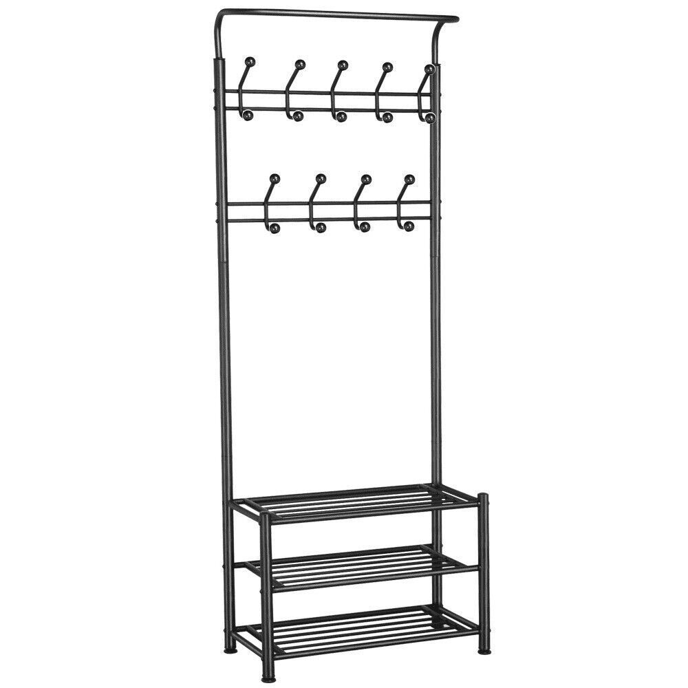 Coat Shoe Rack Hat Racks Metal Coat  Rack and Hat Clothes Tree Stand Hanger Hall Tree Entryway Storage Shelf with Hooks