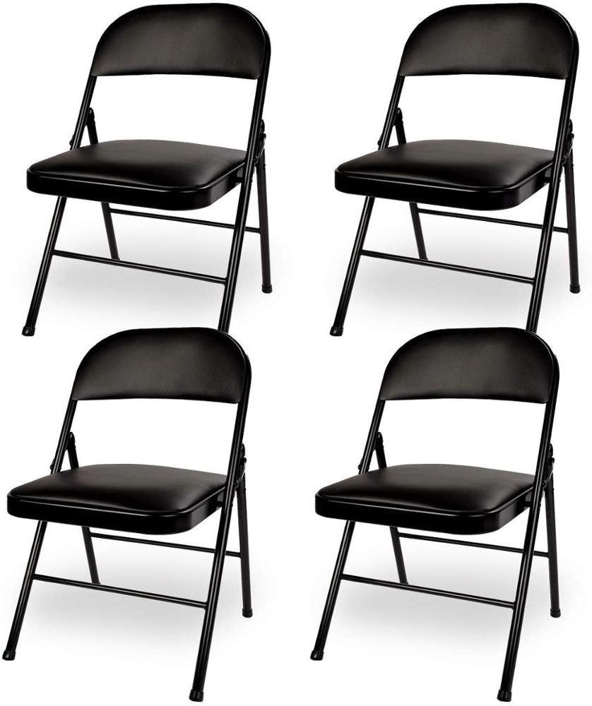 FREE SAMPLE 4-Pack Metal Steel Folding Chair with PU Padded Seats Black