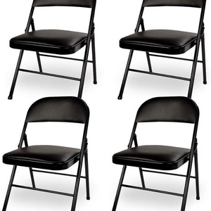 FREE SAMPLE 4-Pack Metal Steel Folding Chair with PU Padded Seats Black