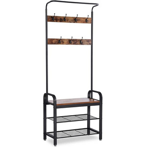 Industrial Hall Tree Shoe Bench Entryway Home Storage Shelf Entryway Storage Shelf with Hooks  Coat Rack Shoe Bench