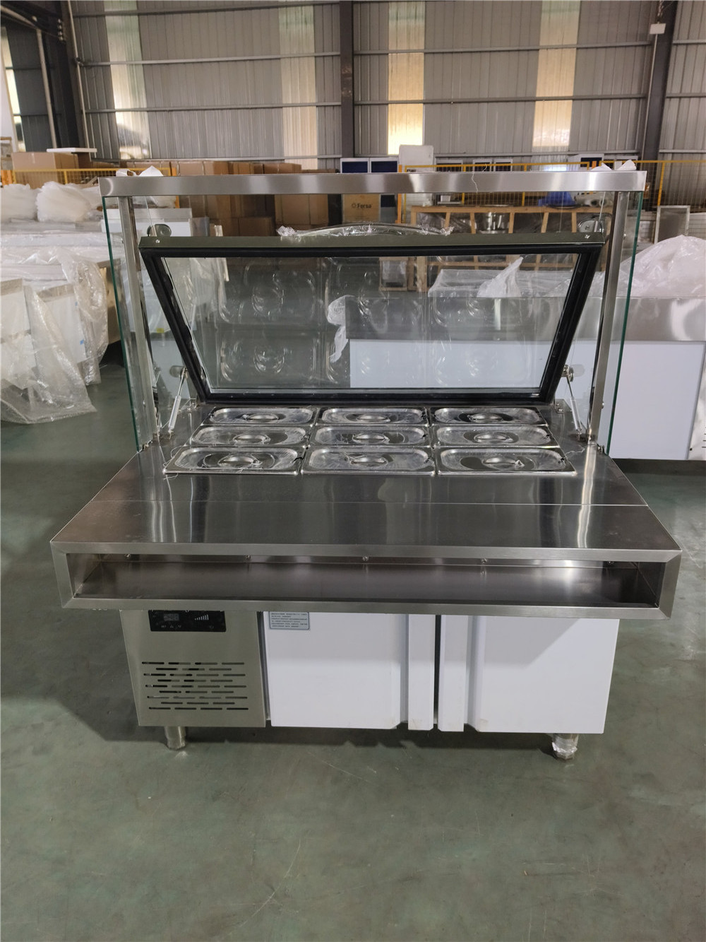 Commercial Food Buffet Counter With Bench Fridge Electric Food Warmer Restaurant Server Counter