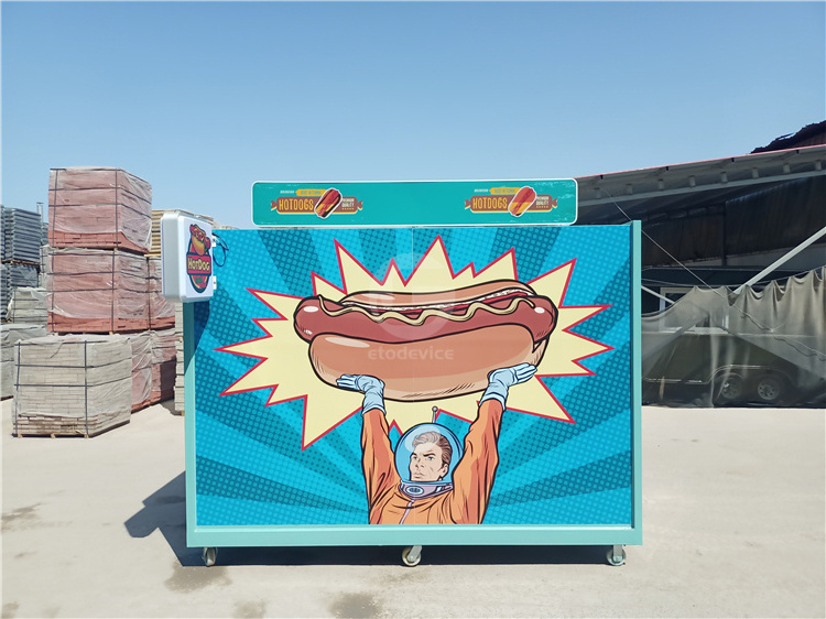 Customized China Manufacture Street Waffle Carts Trailer Mobile Shawarma Tuk Tuk Hand Push Hot Dog Food Cart for Sale