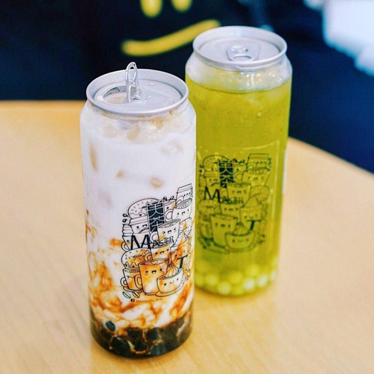 Custom logo Cold soft Drink Soft Carbonated Beverage Bottle PET Bubble tea Soda Water cans with Easy Open Lids Clear Plastic