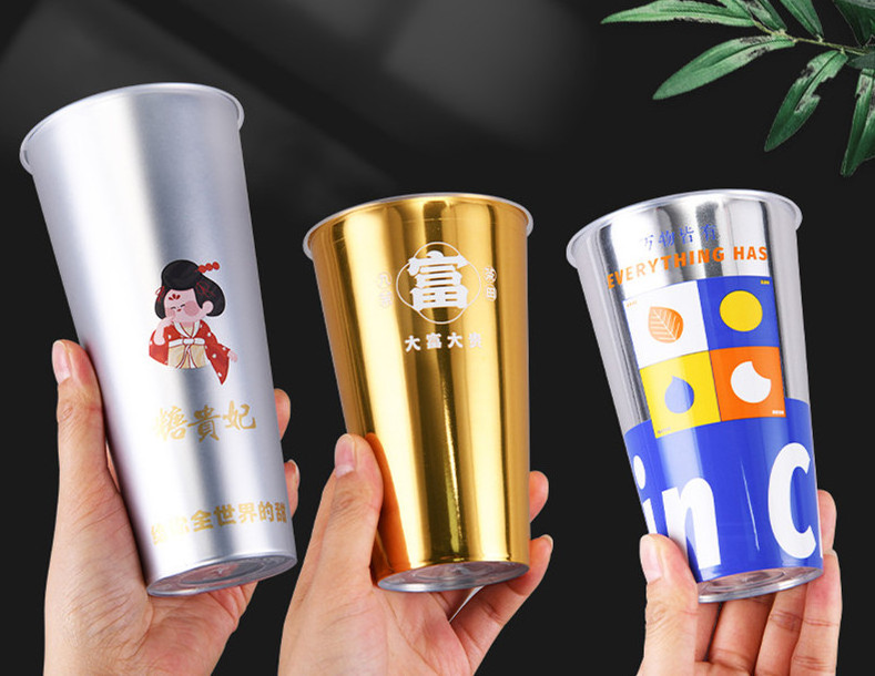 ODM OEM  Plastic Disposable PP Hologram Cup With Lid Custom Logo printing Boba Milk tea rainbow Cups