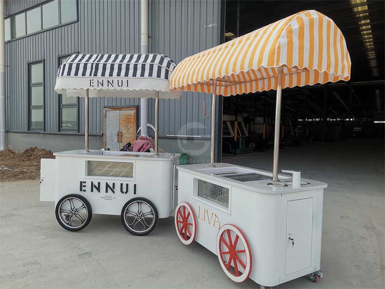 Customized beautiful Gelato Ice Cream Pop Cart Hand Push Mobile Van with umbrella