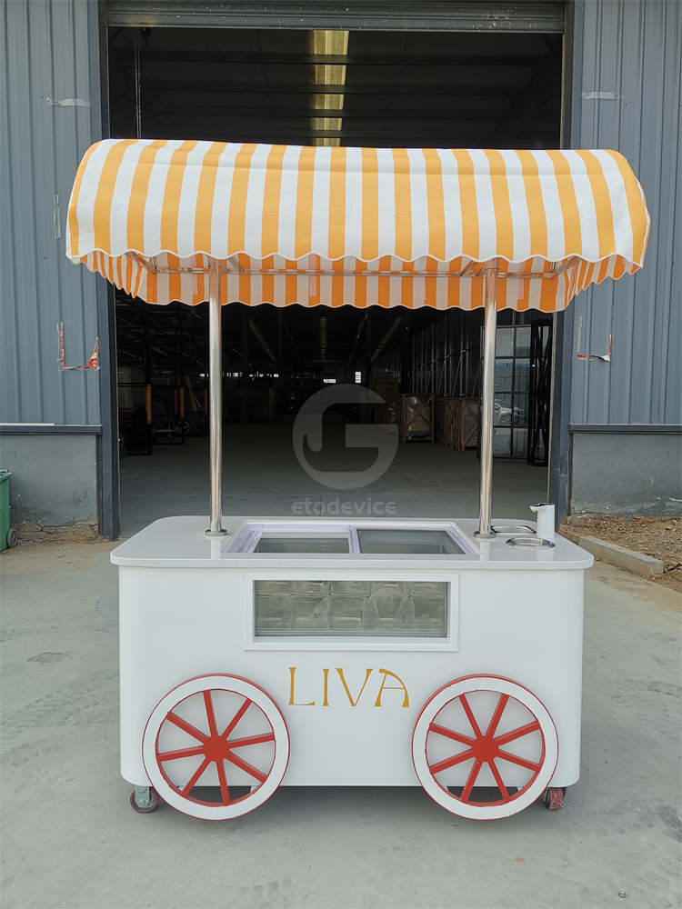 Customized beautiful Gelato Ice Cream Pop Cart Hand Push Mobile Van with umbrella