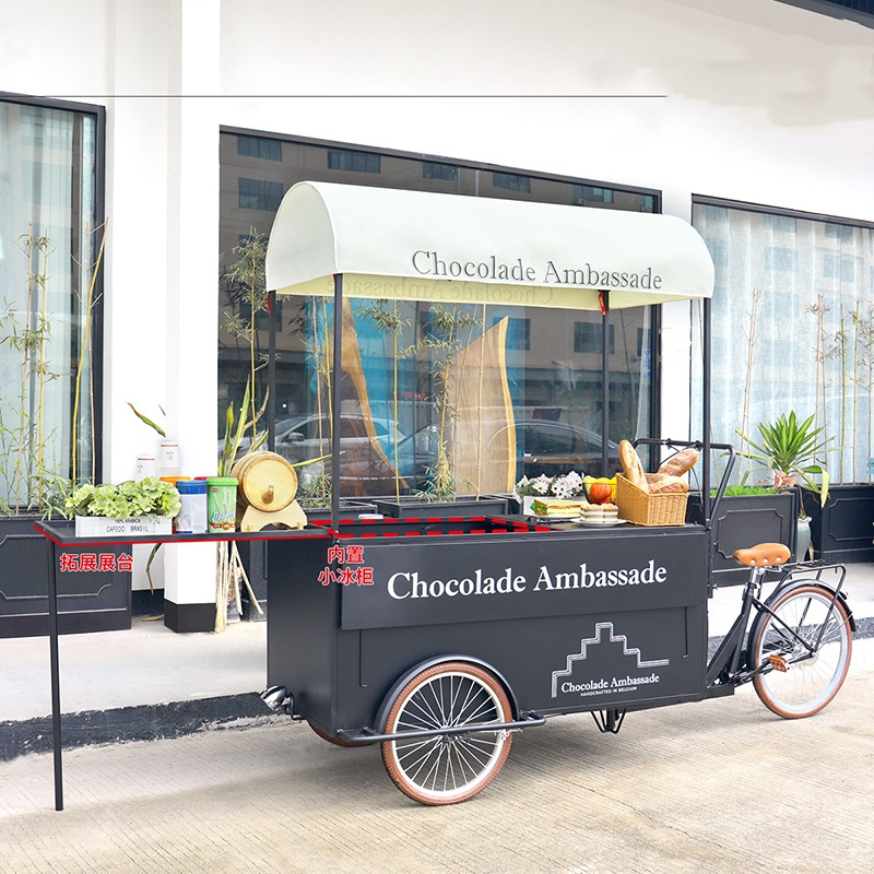 3 wheel Cargo Bike Street Food Delivery Bike Crepe  With Display Freezer High Standard Ice Cream Coffee Push bike food Cart