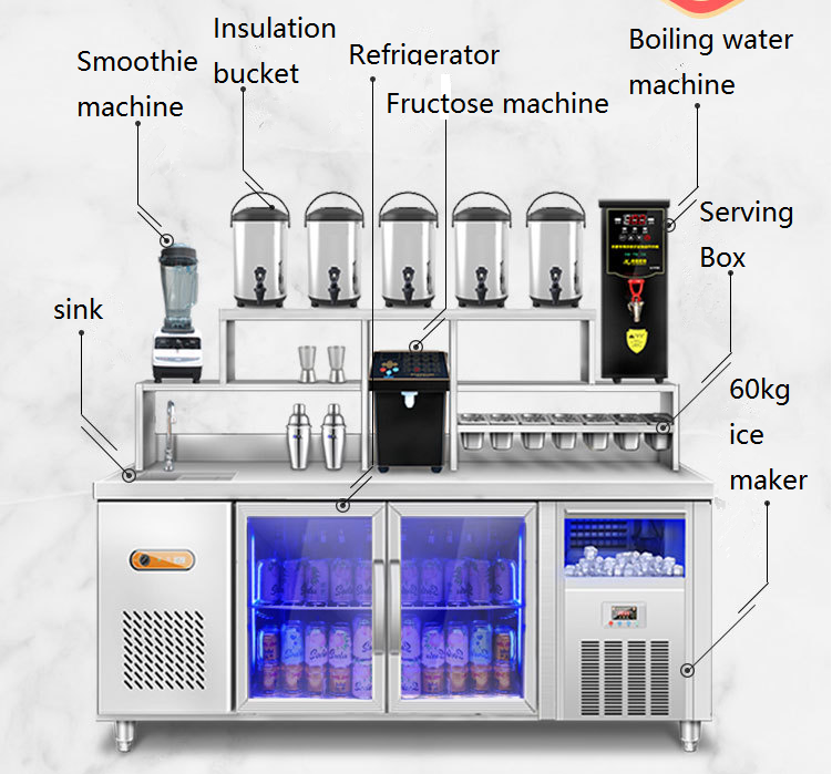 Bar equipment stainless steel bar height table with sink and cabinet for milk tea shop