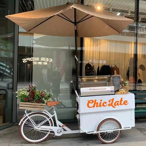 Ice cream roll food push cart bike Cart  Coffee bicycle with freezer for sale Hand Push Bike food carts