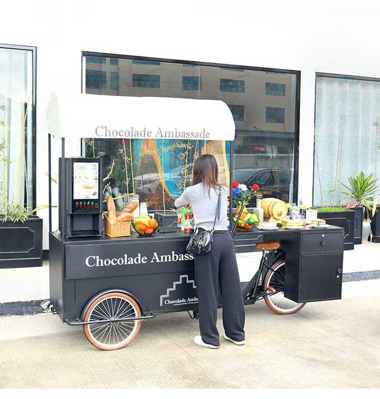 3 wheel Cargo Bike Street Food Delivery Bike Crepe  With Display Freezer High Standard Ice Cream Coffee Push bike food Cart