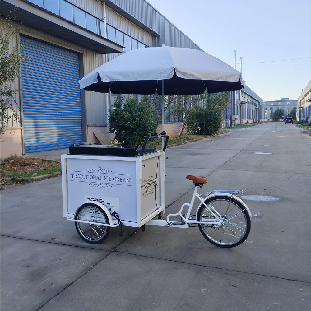 Ice cream roll food push cart bike Cart  Coffee bicycle with freezer for sale Hand Push Bike food carts