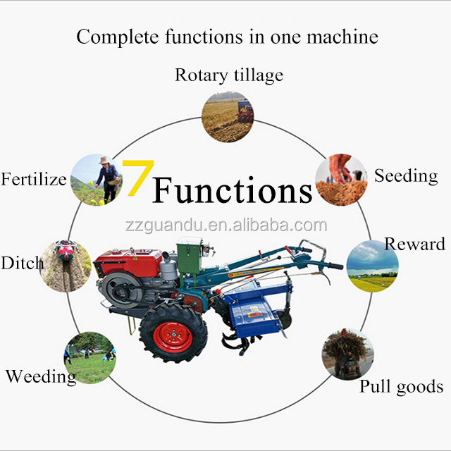 factory supply High Quality multifunctional 15hp 18hp 20hp tractors 2 Wheel Walking Hand Tractor / power tiller