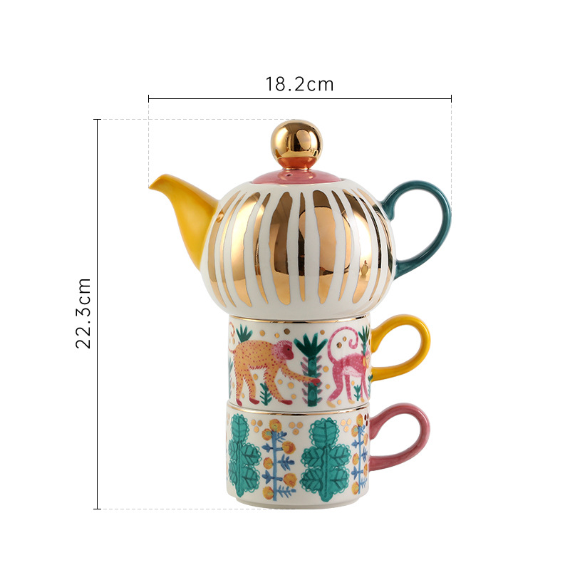 luxury Hand painted gold painting one pot and two cups English afternoon tea set coffee cup Chaozhou ceramic tea cup and pot