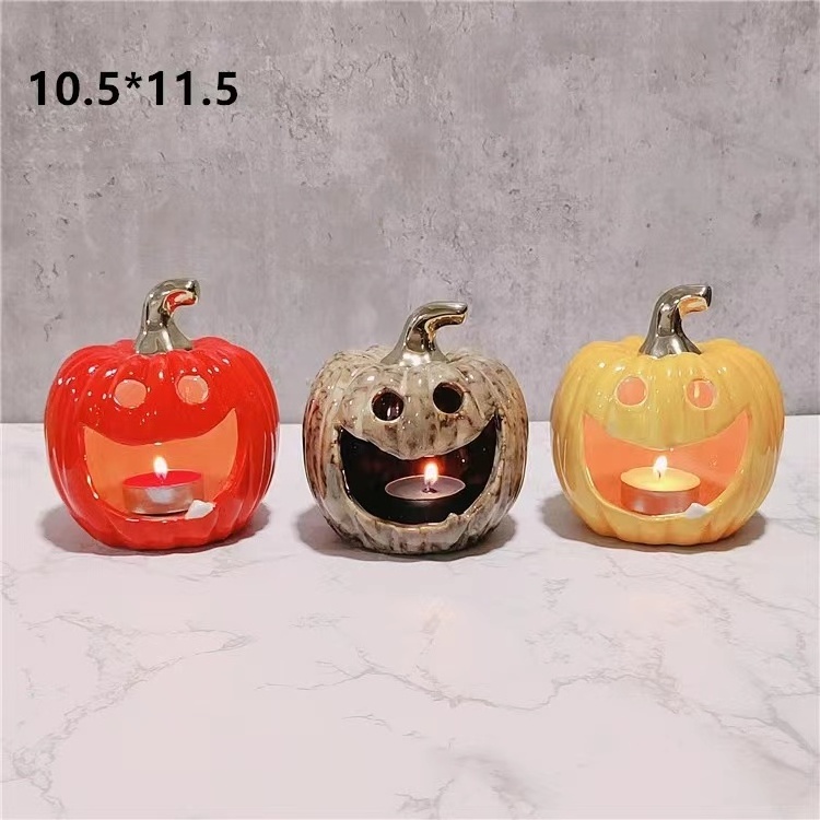 wholesale luxury new design tealight festival pumpkin halloween ceramic candle holder