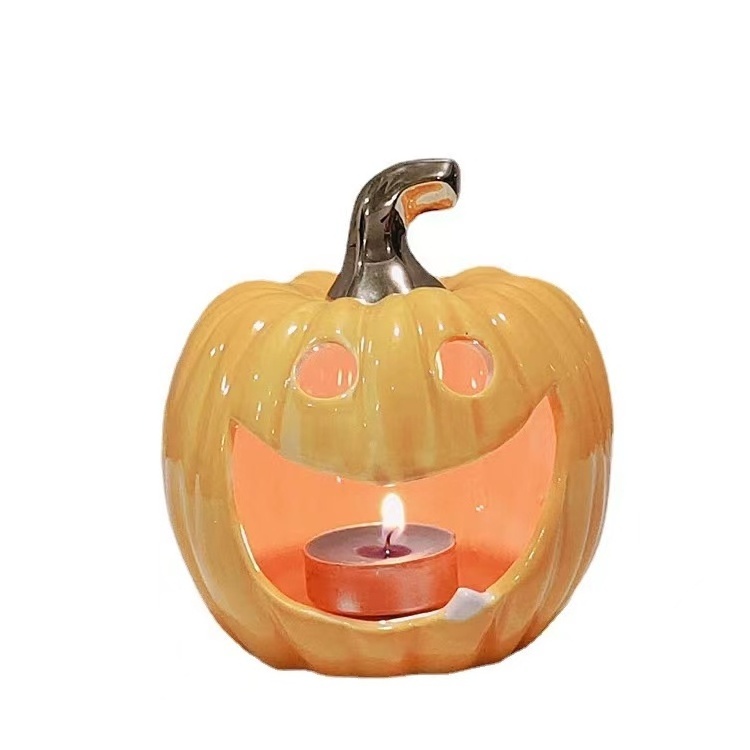 wholesale luxury new design tealight festival pumpkin halloween ceramic candle holder