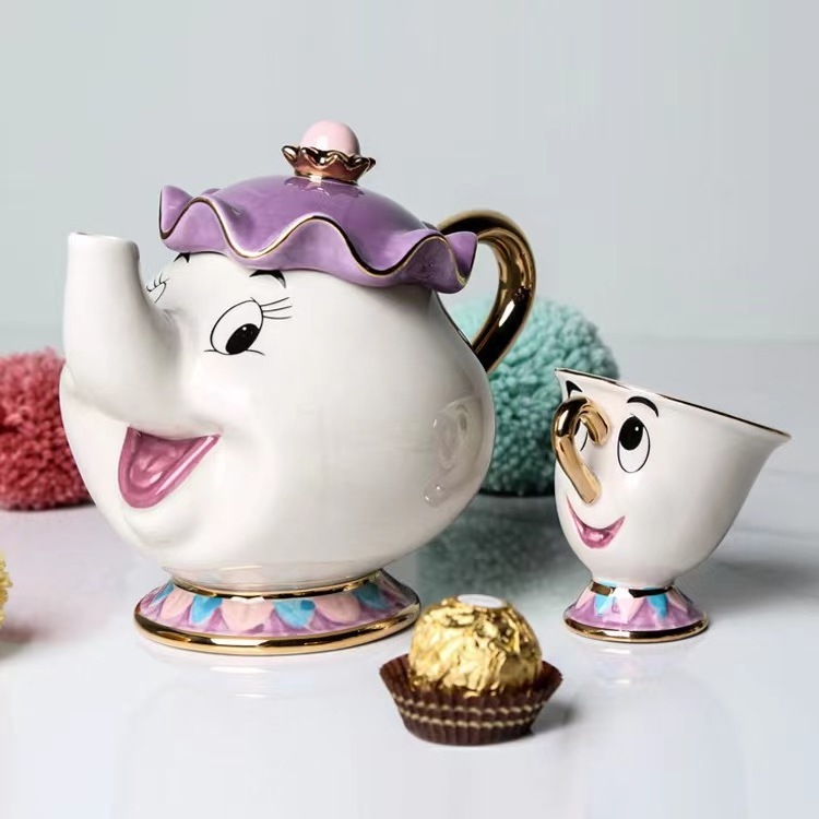 Populard Beauty Teapot Mug Mrs Potts Chip Tea ceramic mugs custom Pot Cup Ceramic One Set Lovely Christmas Gift