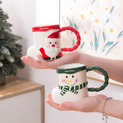 Cute Christmas Snowman Ceramic Mug Girls Couple Souvenir Cup