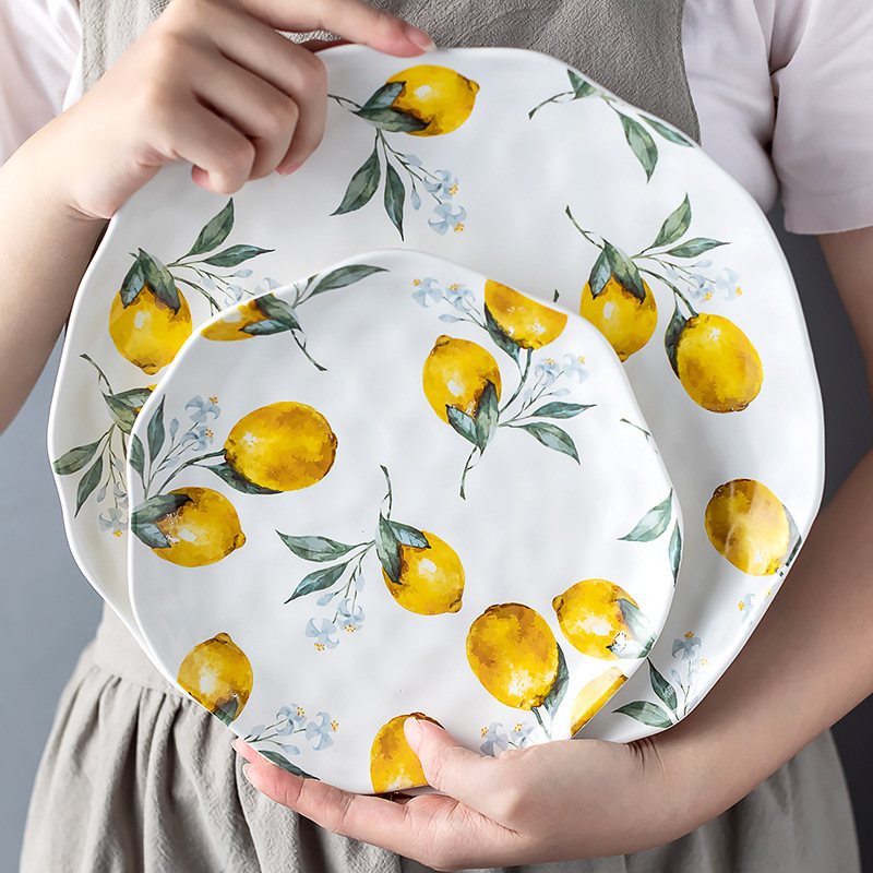 Hot Sale Lemon Printed Ceramic Tableware Salad Dishes Plates