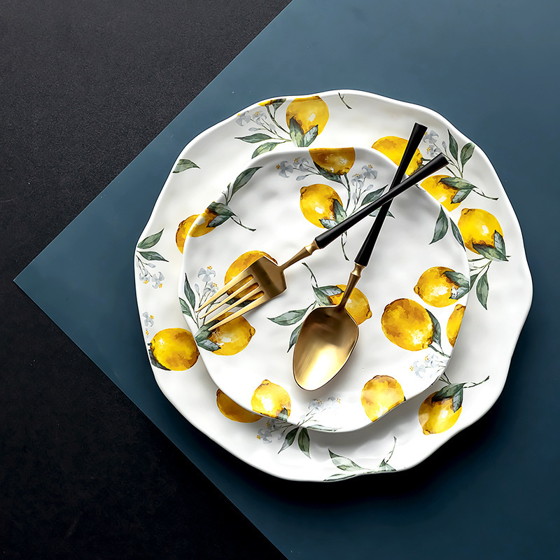 Hot Sale Lemon Printed Ceramic Tableware Salad Dishes Plates