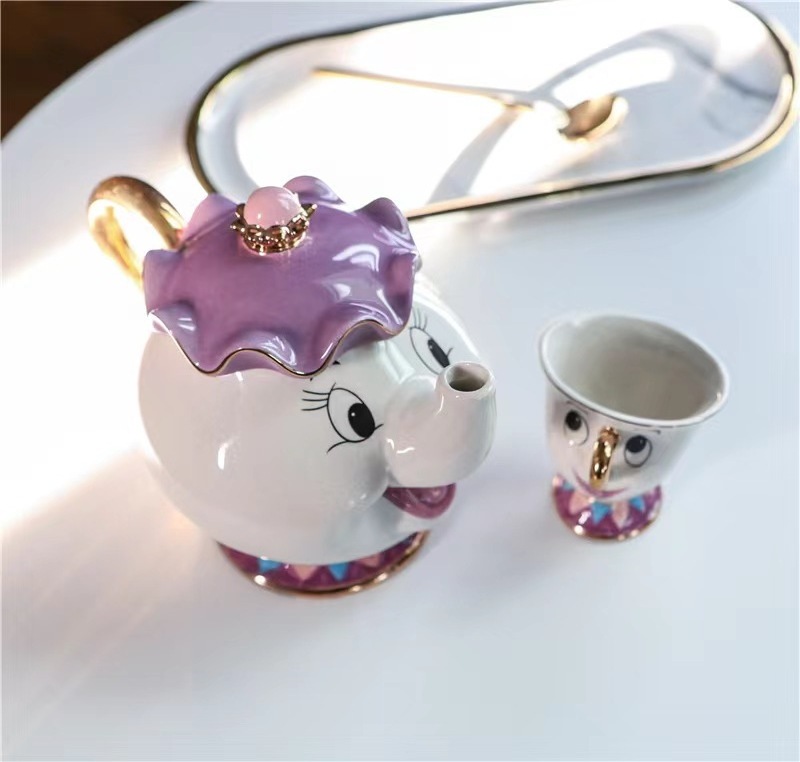 Populard Beauty Teapot Mug Mrs Potts Chip Tea ceramic mugs custom Pot Cup Ceramic One Set Lovely Christmas Gift