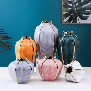 Modern Ceramic Art Decor Artificial Flower Vase Ornaments Green Gold Pumpkin Ceramic Vase