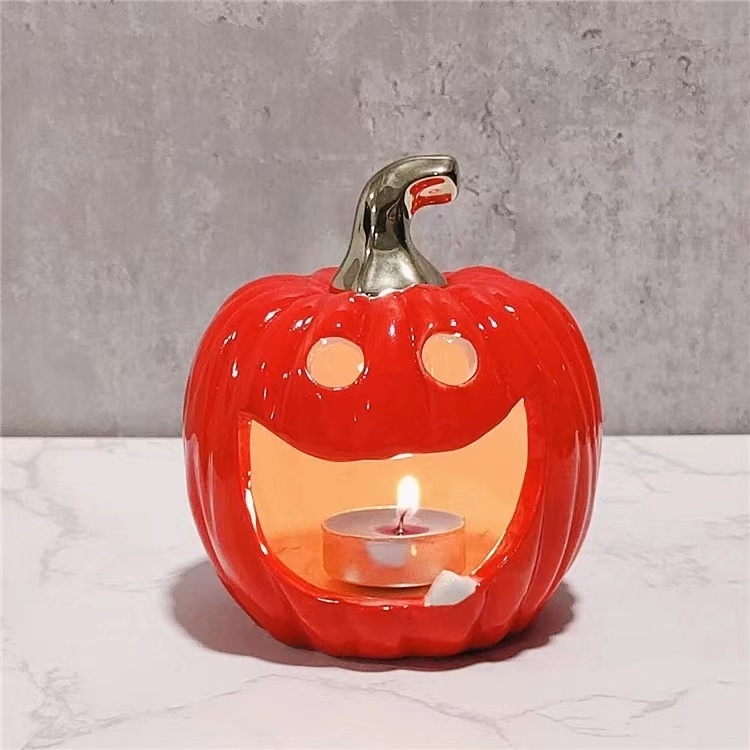 wholesale luxury new design tealight festival pumpkin halloween ceramic candle holder