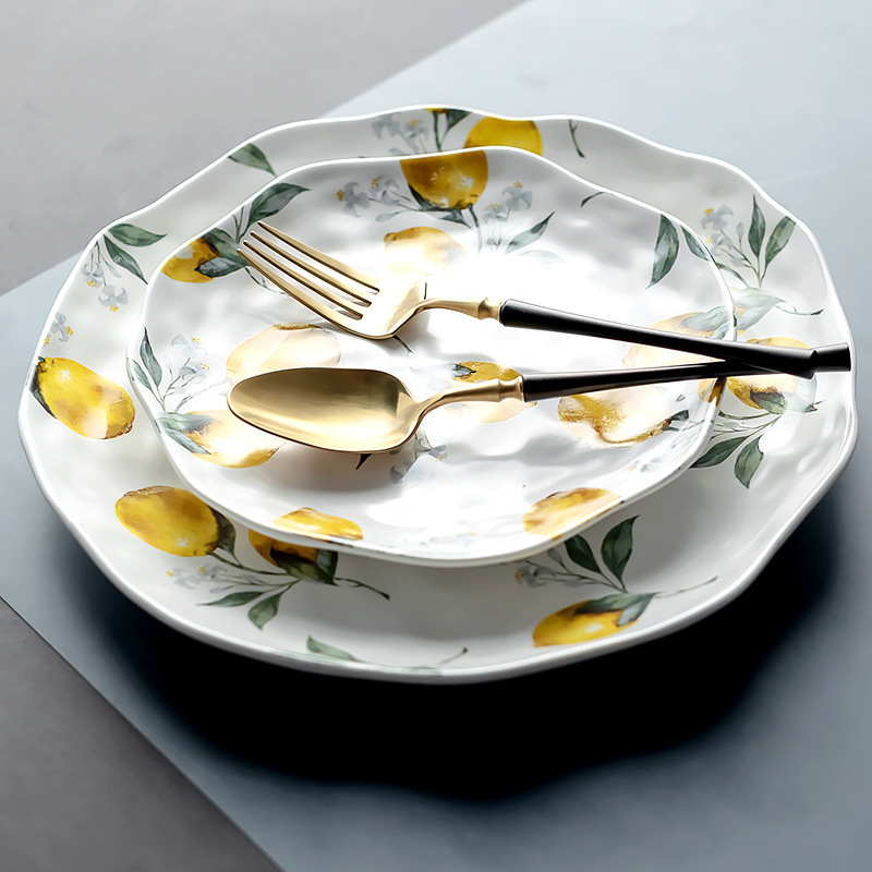 Hot Sale Lemon Printed Ceramic Tableware Salad Dishes Plates