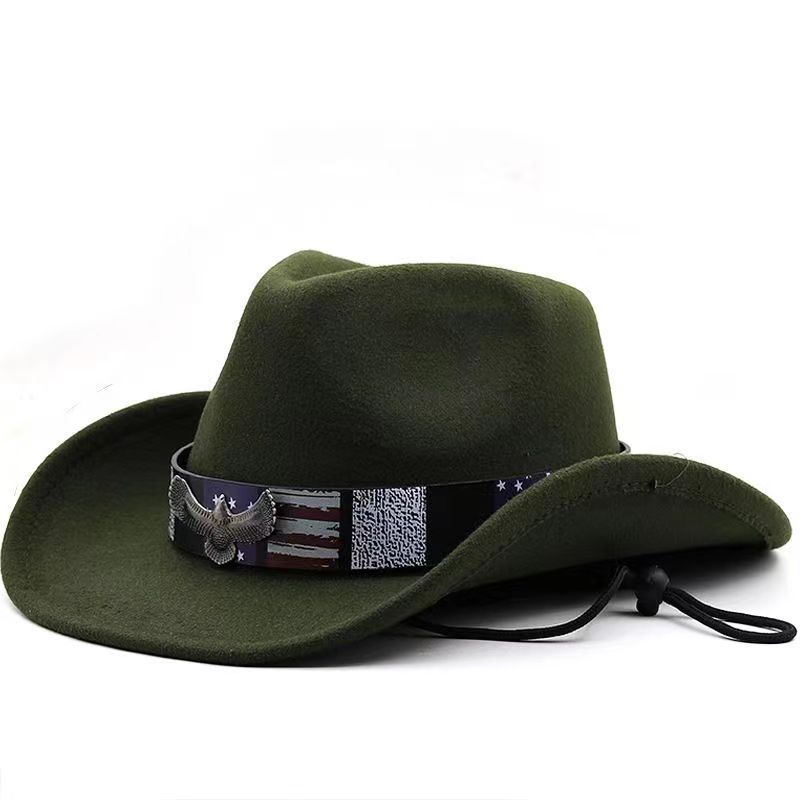 2023 Western Cowboy Hats Solid Color Vintage Fedora Felt Hard Hat Metal Bull Head Outdoor Hat BestSuppliers