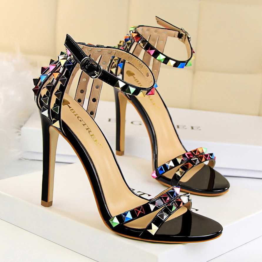 2022 Newest Sexy Stiletto Gladiator High Heels Rivets Studded Sandals Stripper Fetish Pumps