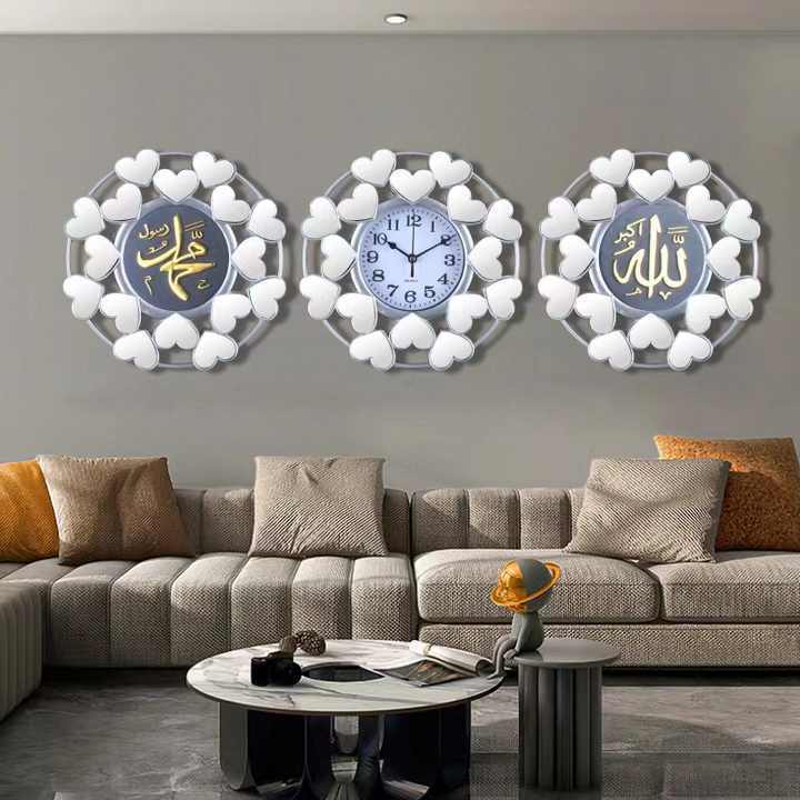 Muslim wall decoration clock set living room hanging wall clock border cutout mirror quartz clock