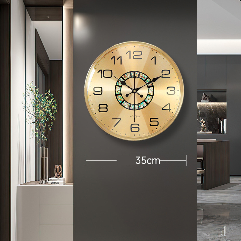 2024 New Chinese light luxury simple wall clock living room bedroom round high-end decoration hanging wall time clock