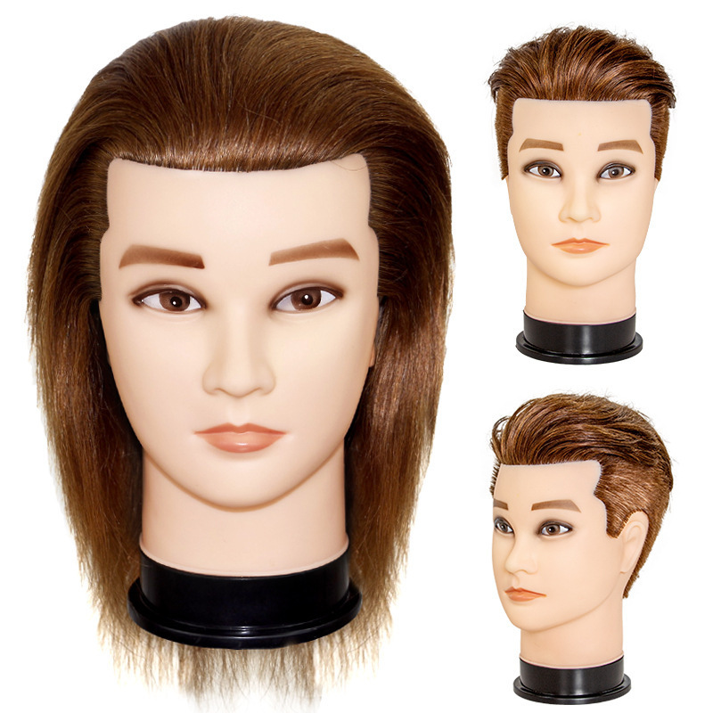 Men's Mannequin Head Real Hair Model Head Men's Wig Mock Wig Practice Hair Cutting Can Be Dyeing and Perming Mannequin Head Fact