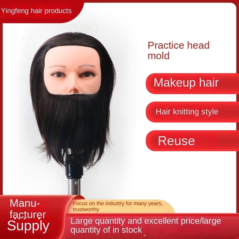 Wholesale men's short hair 100% real human hair model with beard  Practice  Dummy Doll Head Human Hair Training Mannequin Head