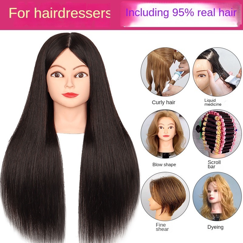 80% training head human hair Doll For Hair Style Practice For Hot Curl Iron Hairdressing mannequin head