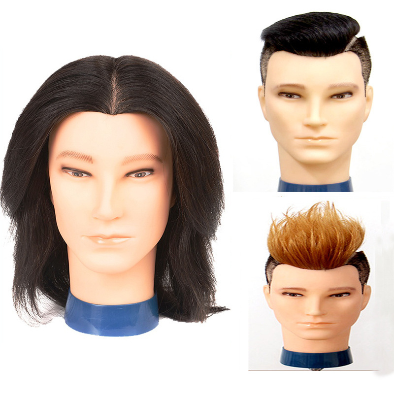 Men's Mannequin Head Real Hair Model Head Men's Wig Mock Wig Practice Hair Cutting Can Be Dyeing and Perming Mannequin Head Fact