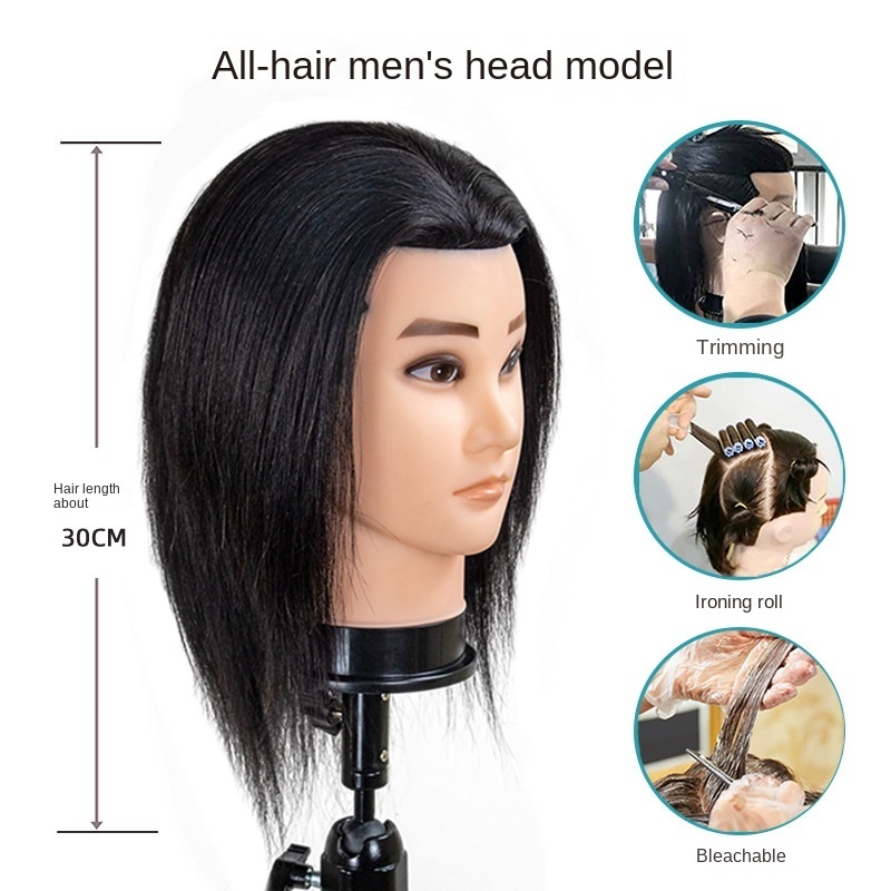 Men's Mannequin Head Real Hair Model Head Men's Wig Mock Wig Practice Hair Cutting Can Be Dyeing and Perming Mannequin Head Fact