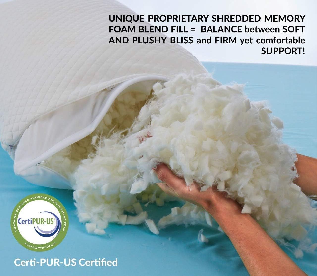 Premium Pillow for Sleeping - Shredded Memory Foam Fill [Adjustable Loft] Washable Cover from Bamboo Derived Rayon