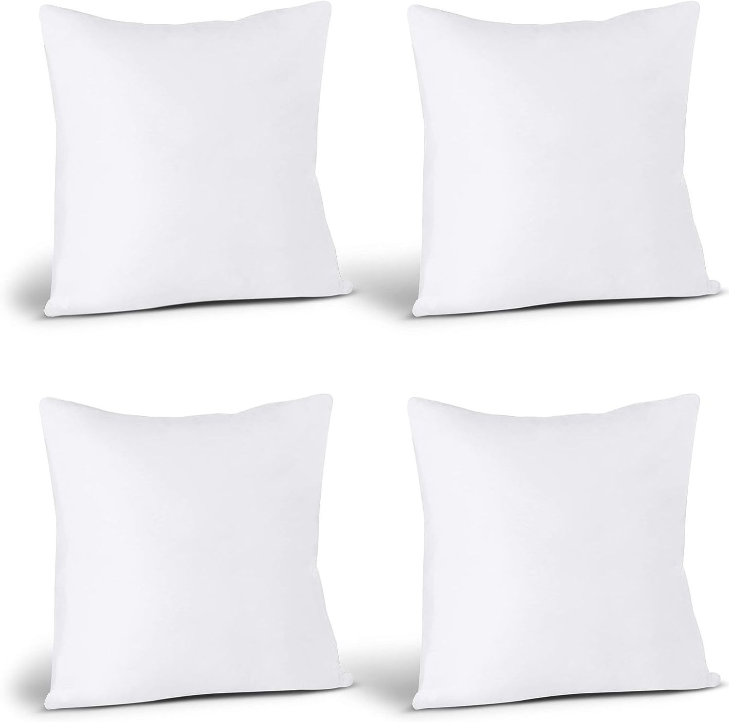 Bedding Throw Pillows (Set of 4, White), 20 x 20 Inches Pillows for Sofa, Bed and Couch Decorative Stuffer Pillows