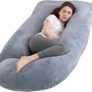 Pregnancy Pillow J Shaped Full Body Pillow with Velvet Cover Grey Maternity Pillow for Pregnant Women