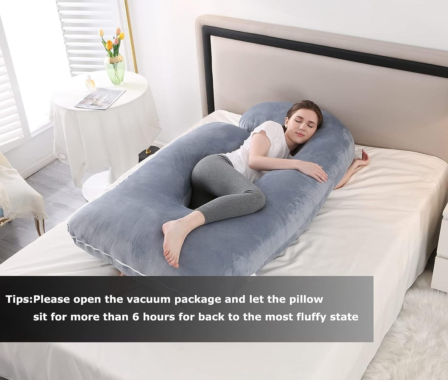 Pregnancy Pillow J Shaped Full Body Pillow with Velvet Cover Grey Maternity Pillow for Pregnant Women