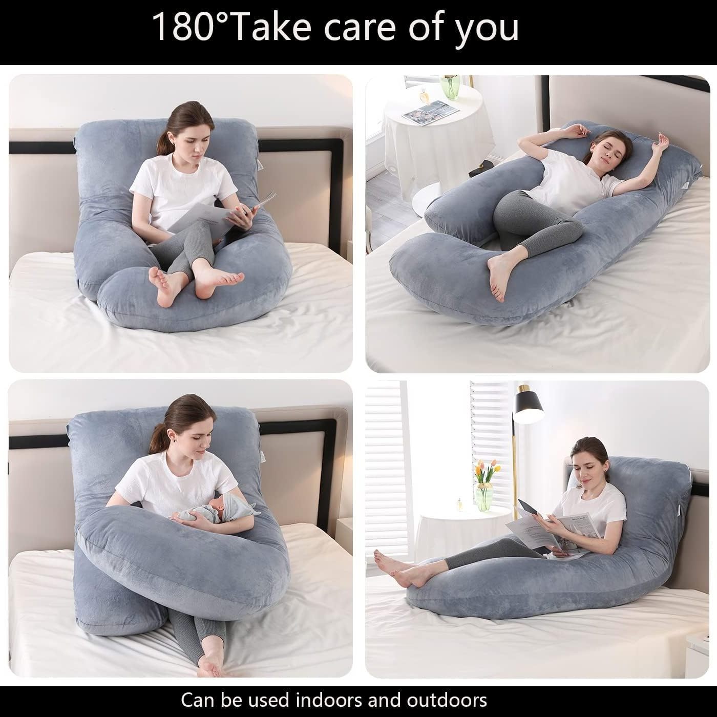 Pregnancy Pillow J Shaped Full Body Pillow with Velvet Cover Grey Maternity Pillow for Pregnant Women