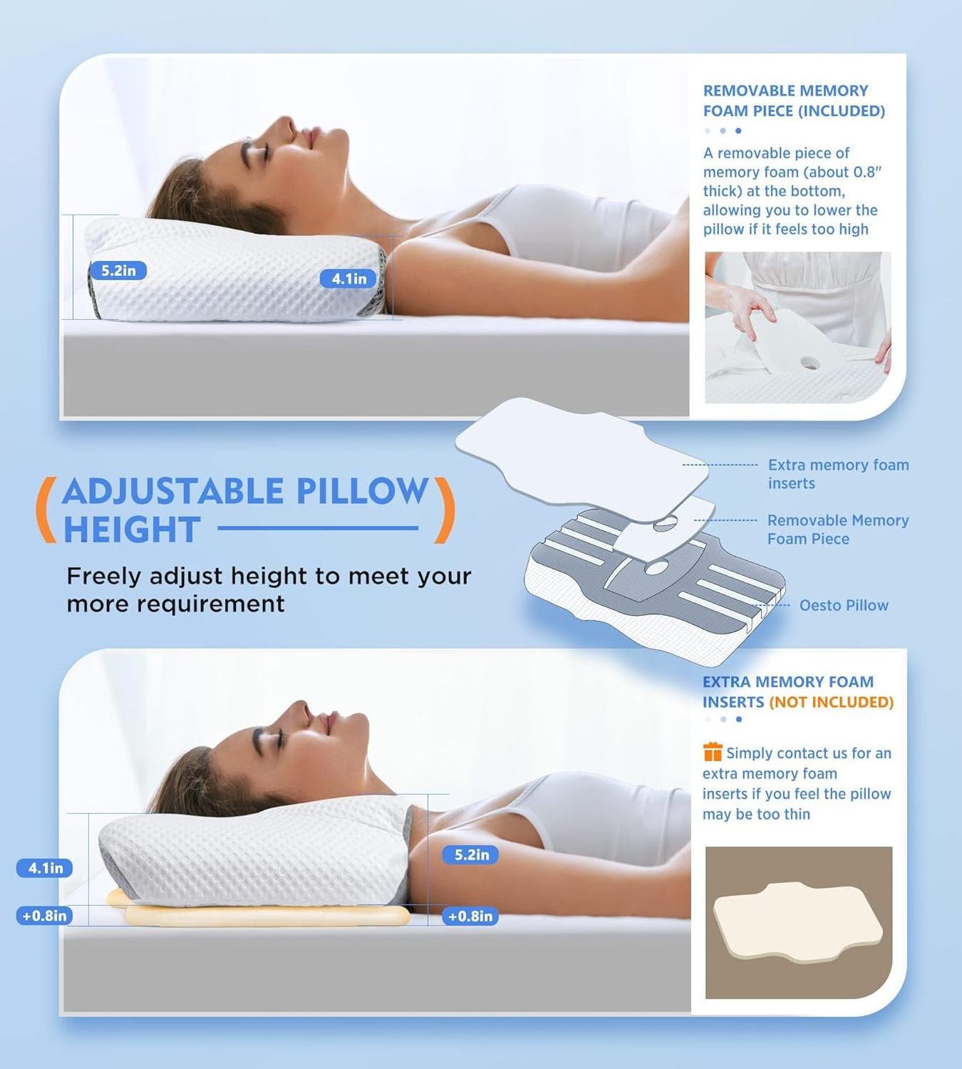 Cervical Pillow for Neck Pain Relief, Hollow Design Odorless Memory Foam Pillows with Cooling Case Orthopedic Bed Pillow