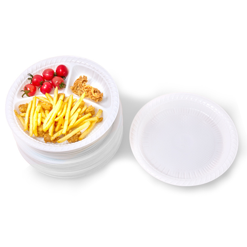 9 Inch White Disposable Plastic Plates Round Transparent  Packaging Plate Dishes For Restaurant Suppliers