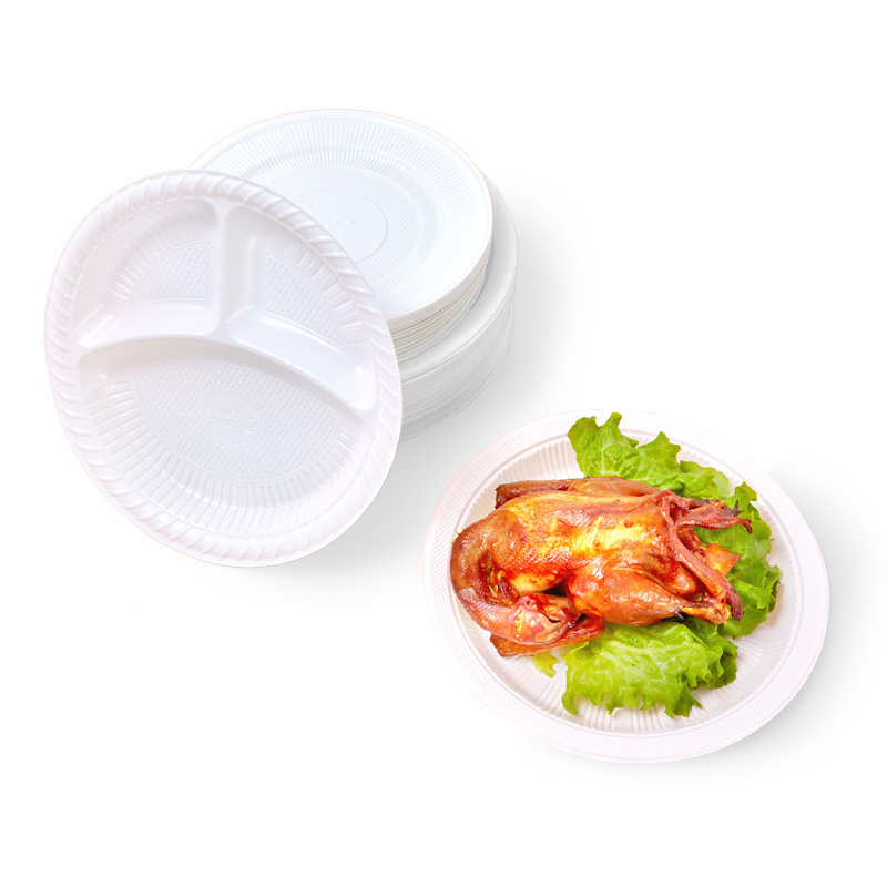 9 Inch White Disposable Plastic Plates Round Transparent  Packaging Plate Dishes For Restaurant Suppliers