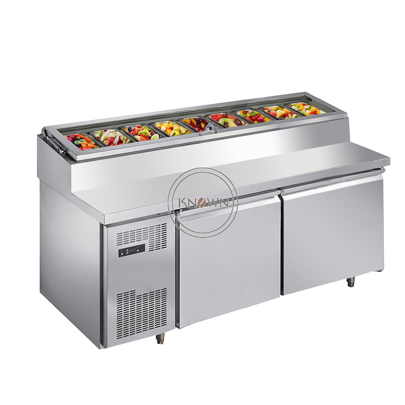 OEM Air Cooling Food Salad Counter Table Top Stainless Steel Freezer Commercial Refrigerator Workbench