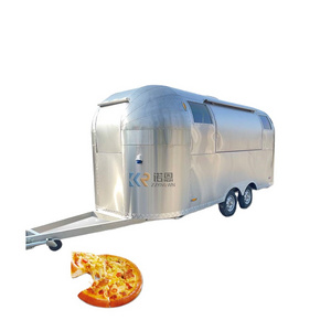 Japanese standard airstream food trailer, closed catering trailer selling coffee, mobile caravan with fridge