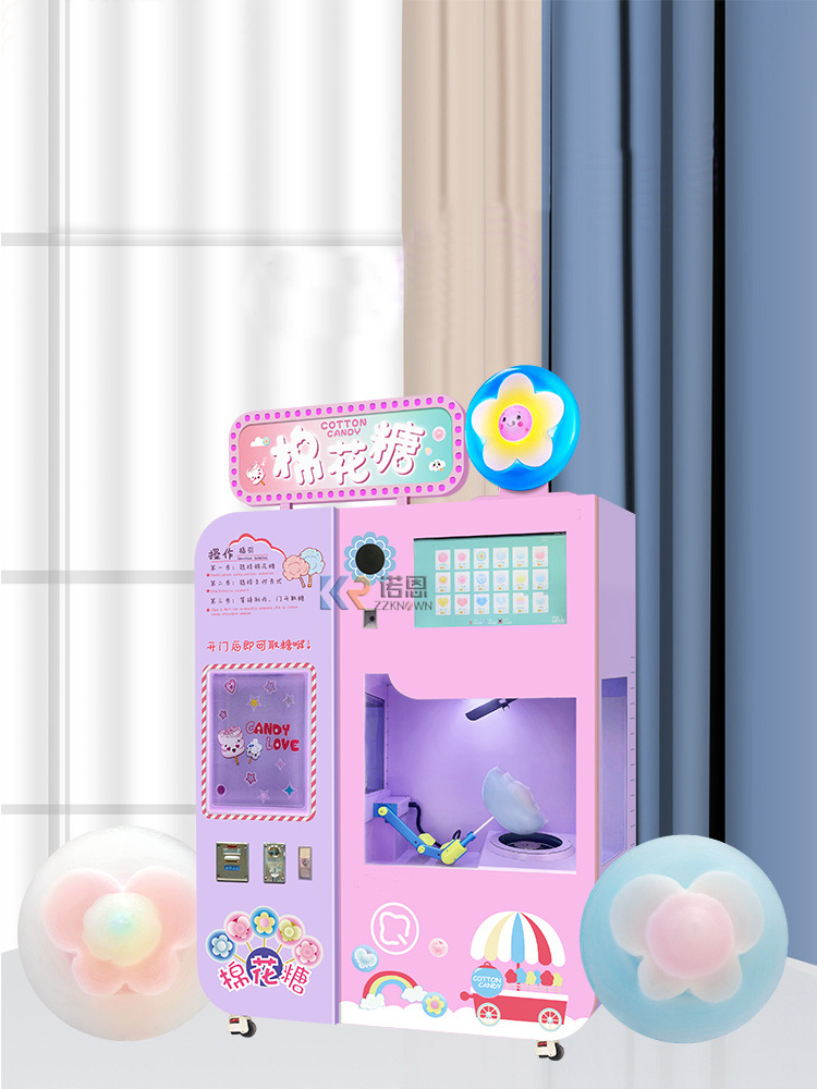 Commercial Cotton Candy Floss Vending Machines Robot Arm Sugar Making Trade Fully Automatic Cotton Candy Vending Machine