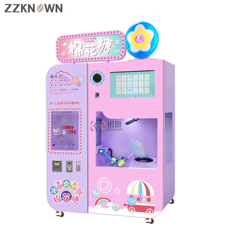 Commercial Cotton Candy Floss Vending Machines Robot Arm Sugar Making Trade Fully Automatic Cotton Candy Vending Machine