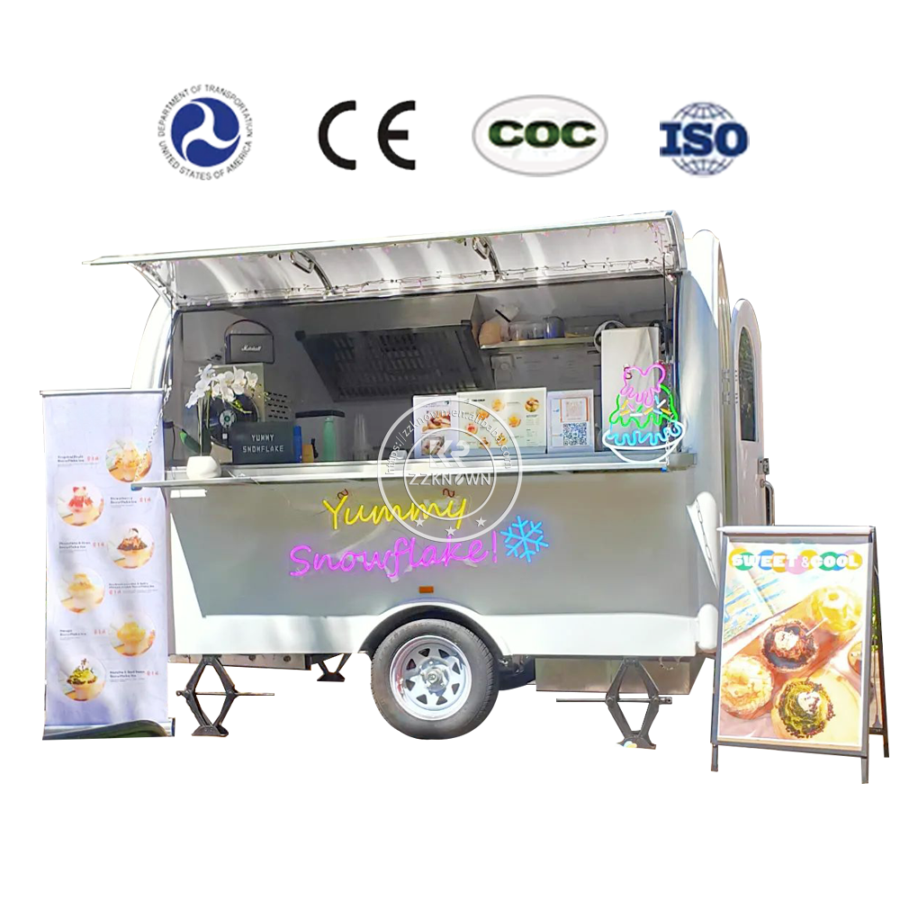 2024 High Quality Stainless Steel Design Street Food Trailer Coffee Carts Fast Food Truck with Full Kitchen Equipment