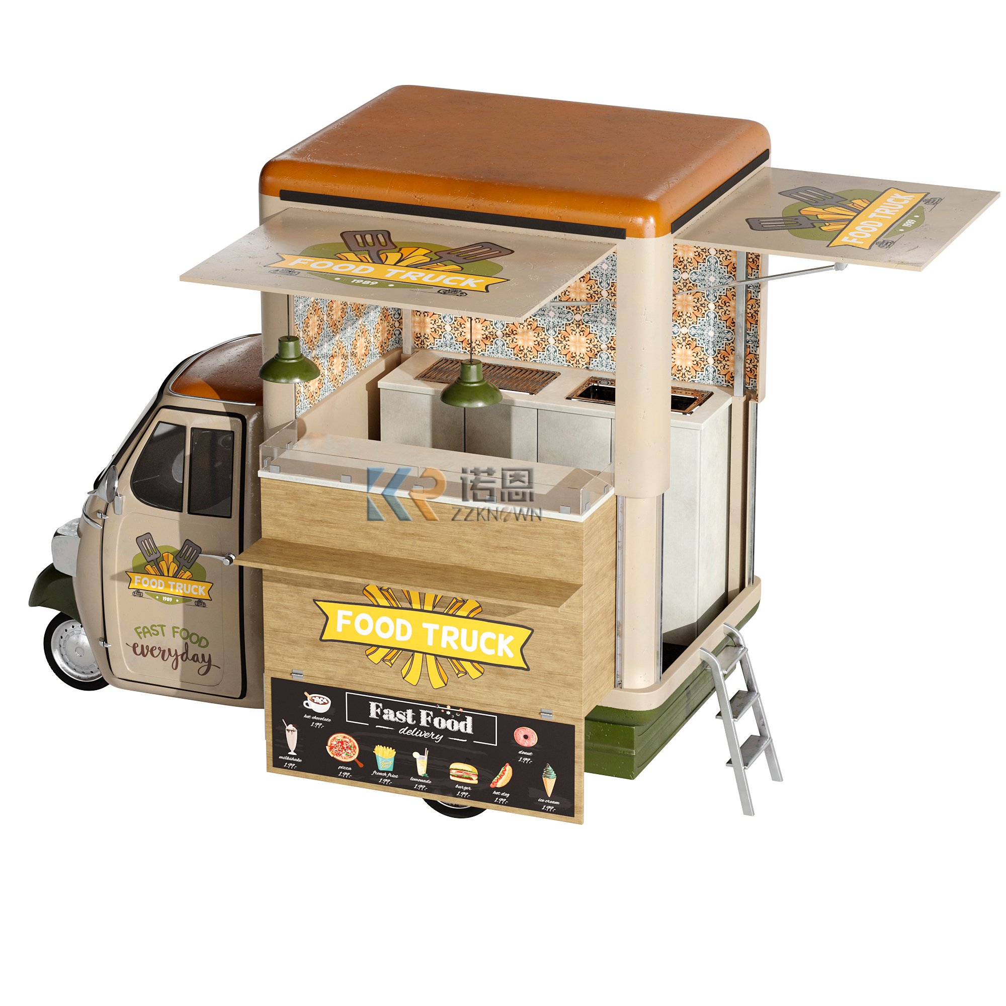 CE Approved Ape Electric Tricycle Food Truck Outdoor Street Mobile Hot Dog Vending Carts